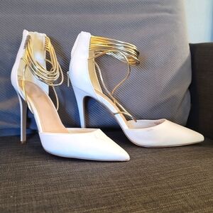 White & Gold Pump Heels